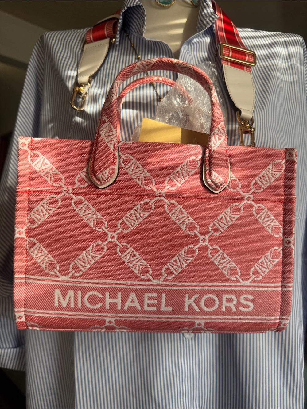New Michael Kors Pink Logo Jacquard Tote original price $375. Selling for $250